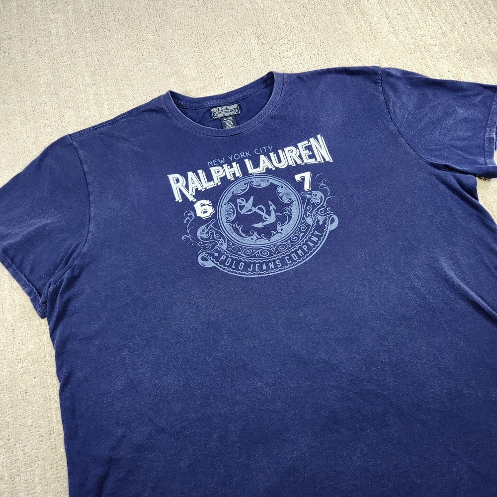 Vintage Ralph Lauren Shirt Men XL Polo Jeans Y2K New York 67 Spellout Blue